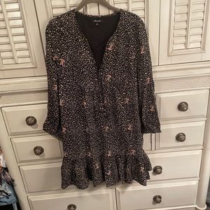 Madewell Printed Mini Dress with 3/4 Sleeves & Ruffle Bottom Size: 8